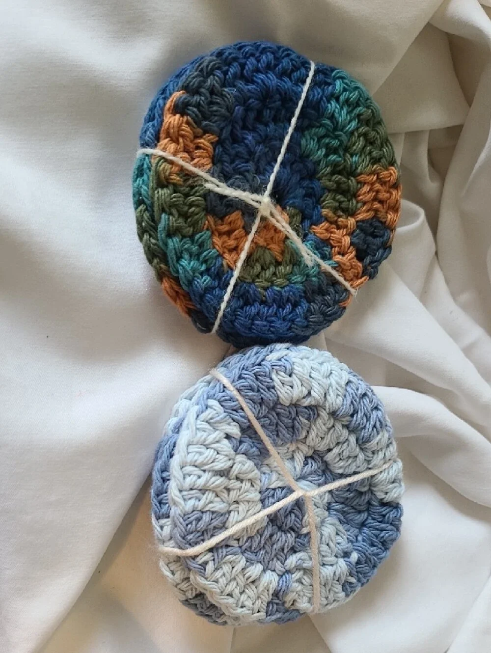 Handmade Crocheted Face Scrubbies - Blue & Multicolor Set By Grey Dove Creations